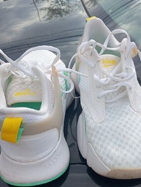 Women's Nike Super/Rep White Mesh Sneakers with Yellow & Green Details